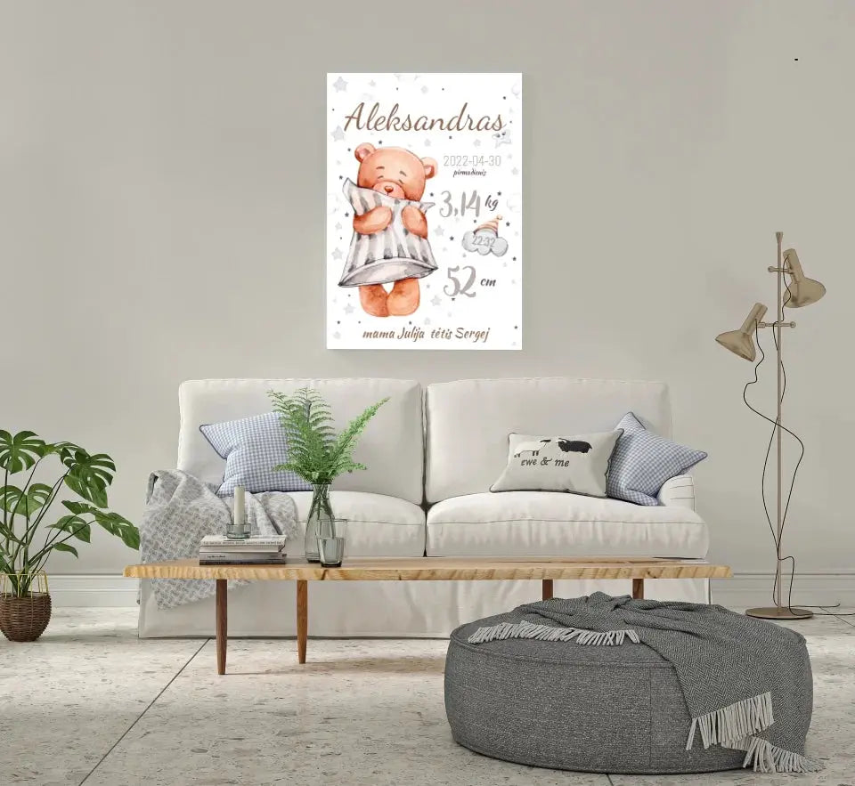 Personalizuota Vaiko Gimimo Metrikų Iliustracija ant drobės  Drobe -  dovanokis.lt