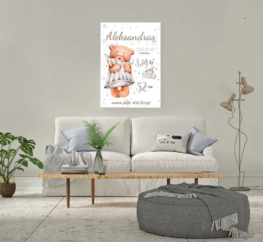 Personalizuota Vaiko Gimimo Metrikų Iliustracija ant drobės  Drobe -  dovanokis.lt