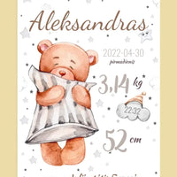 Personalizuota Vaiko Gimimo Metrikų Iliustracija ant drobės  Drobe -  dovanokis.lt