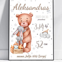 Personalizuota Vaiko Gimimo Metrikų Iliustracija, plakatas su rėmeliu  Customizer -  dovanokis.lt