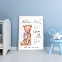 Personalizuota Vaiko Gimimo Metrikų Iliustracija, plakatas su rėmeliu  Customizer -  dovanokis.lt