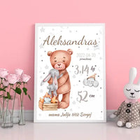 Personalizuota Vaiko Gimimo Metrikų Iliustracija, plakatas su rėmeliu  Customizer -  dovanokis.lt