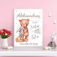Personalizuota Vaiko Gimimo Metrikų Iliustracija, plakatas su rėmeliu  Customizer -  dovanokis.lt