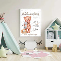 Personalizuota Vaiko Gimimo Metrikų Iliustracija, plakatas su rėmeliu  Customizer -  dovanokis.lt
