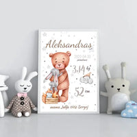 Personalizuota Vaiko Gimimo Metrikų Iliustracija, plakatas su rėmeliu  Customizer -  dovanokis.lt