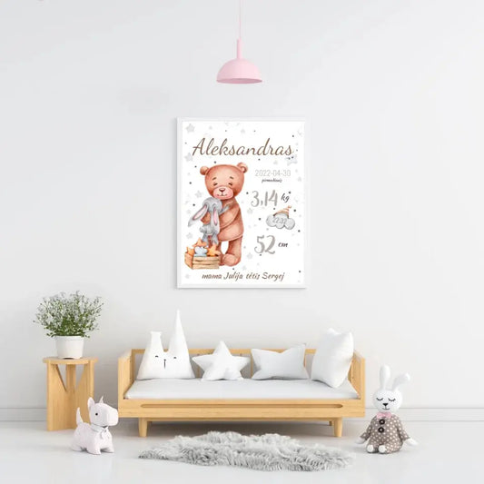 Personalizuota Vaiko Gimimo Metrikų Iliustracija, plakatas su rėmeliu  Customizer -  dovanokis.lt