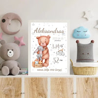 Personalizuota Vaiko Gimimo Metrikų Iliustracija, plakatas su rėmeliu  Customizer -  dovanokis.lt