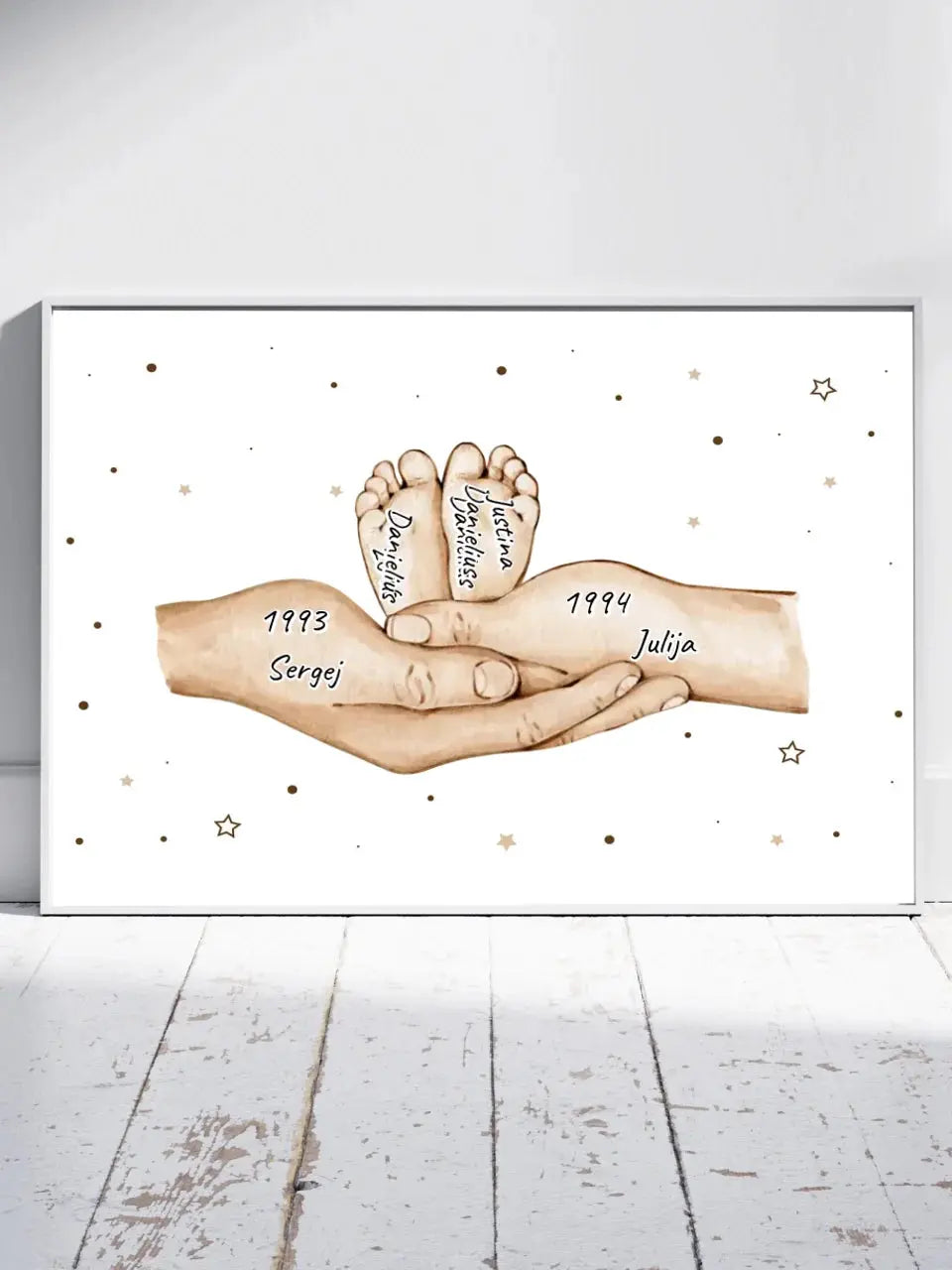 Personalizuotas plakatas su šeimos narių rankomis, 1-3 vaikai  Customizer -  dovanokis.lt