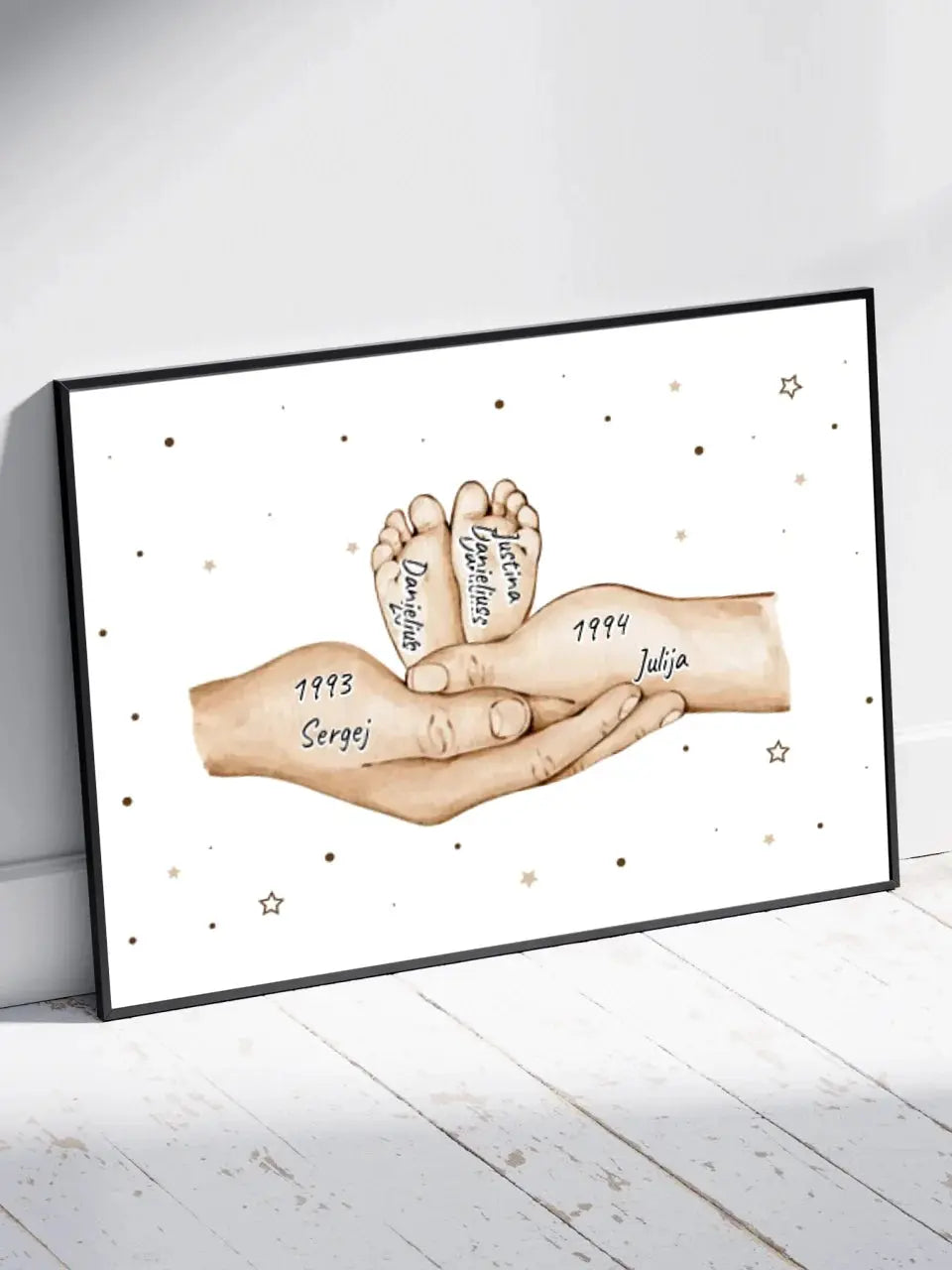 Personalizuotas plakatas su šeimos narių rankomis, 1-3 vaikai  Customizer -  dovanokis.lt