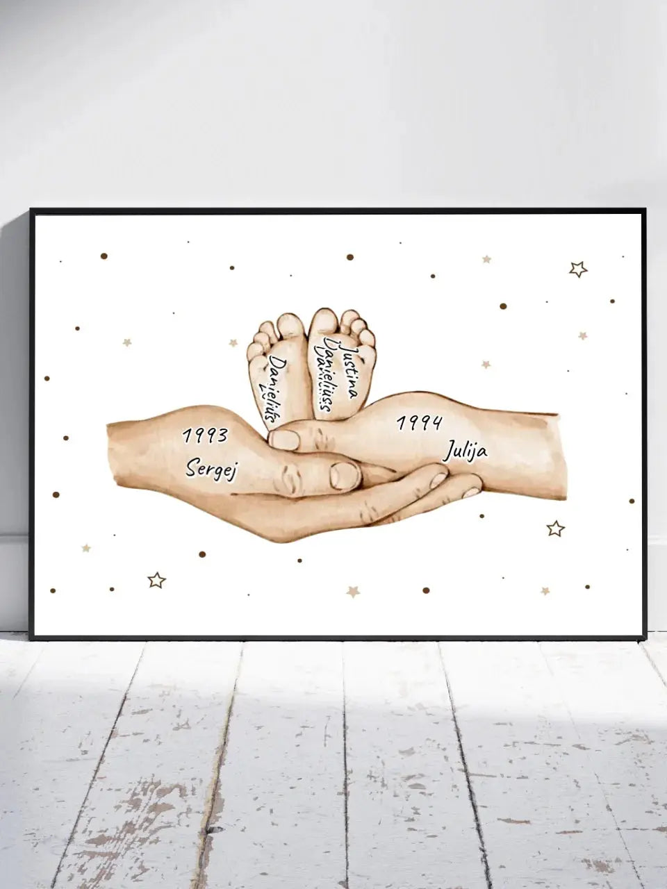 Personalizuotas plakatas su šeimos narių rankomis, 1-3 vaikai  Customizer -  dovanokis.lt