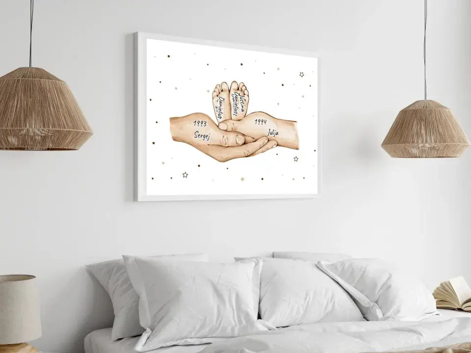 Personalizuotas plakatas su šeimos narių rankomis, 1-3 vaikai  Customizer -  dovanokis.lt