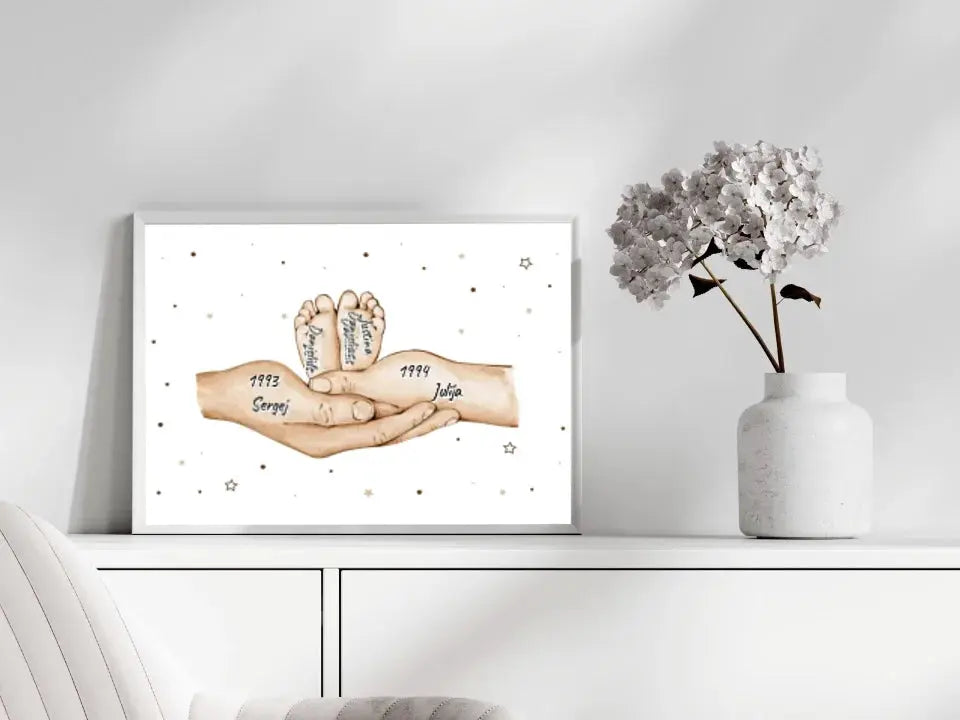 Personalizuotas plakatas su šeimos narių rankomis, 1-3 vaikai  Customizer -  dovanokis.lt