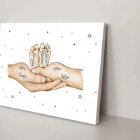 Personalizuota iliustracija ant drobės su šeimos narių rankomis, 1-3 vaikai  Drobe -  dovanokis.lt