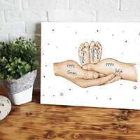 Personalizuota iliustracija ant drobės su šeimos narių rankomis, 1-3 vaikai  Drobe -  dovanokis.lt