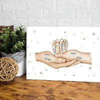 Personalizuota iliustracija ant drobės su šeimos narių rankomis, 1-3 vaikai  Drobe -  dovanokis.lt