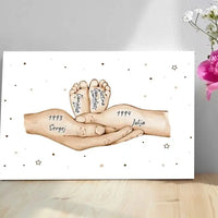 Personalizuota iliustracija ant drobės su šeimos narių rankomis, 1-3 vaikai  Drobe -  dovanokis.lt