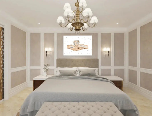 Personalizuota iliustracija ant drobės su šeimos narių rankomis, 1-3 vaikai  Drobe -  dovanokis.lt