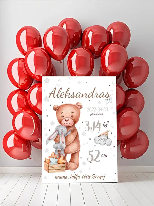 Personalizuota Vaiko Gimimo Metrikų Iliustracija ant drobės  Drobe -  dovanokis.lt