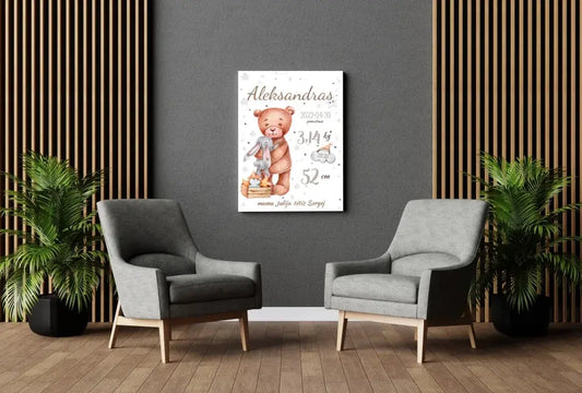 Personalizuota Vaiko Gimimo Metrikų Iliustracija ant drobės  Drobe -  dovanokis.lt