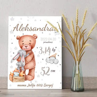 Personalizuota Vaiko Gimimo Metrikų Iliustracija ant drobės  Drobe -  dovanokis.lt