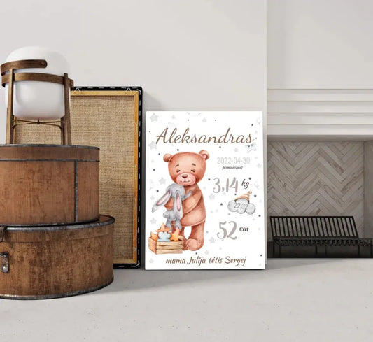 Personalizuota Vaiko Gimimo Metrikų Iliustracija ant drobės  Drobe -  dovanokis.lt