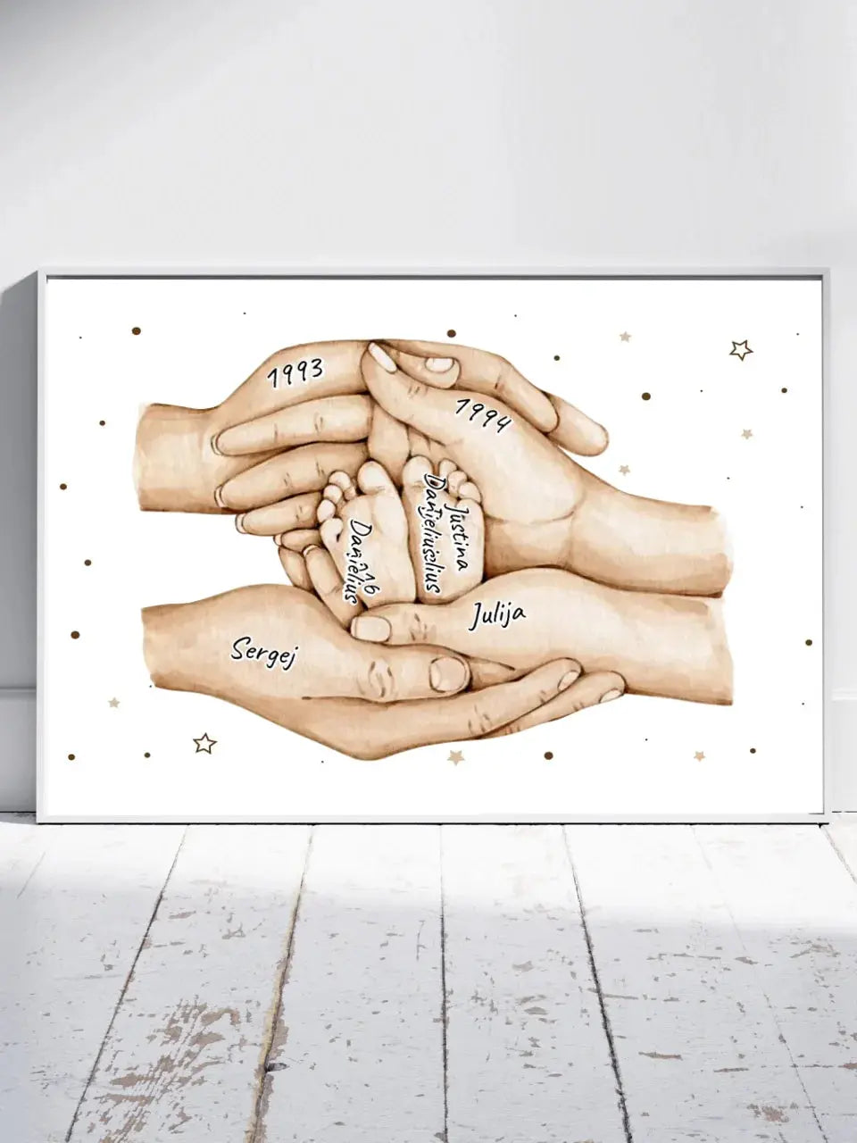 Personalizuotas plakatas su šeimos narių rankomis, 1-3 vaikai  Customizer -  dovanokis.lt