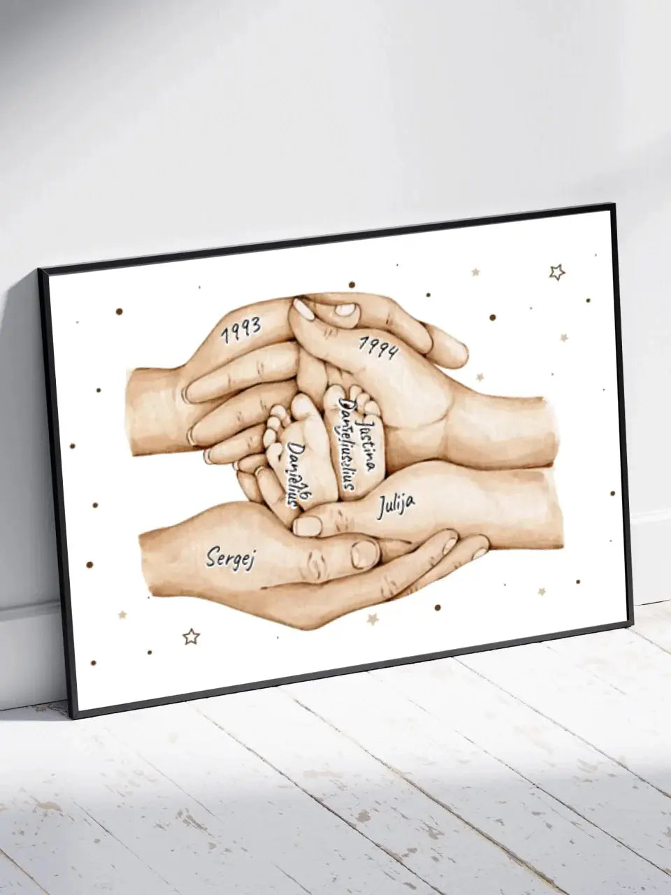 Personalizuotas plakatas su šeimos narių rankomis, 1-3 vaikai  Customizer -  dovanokis.lt