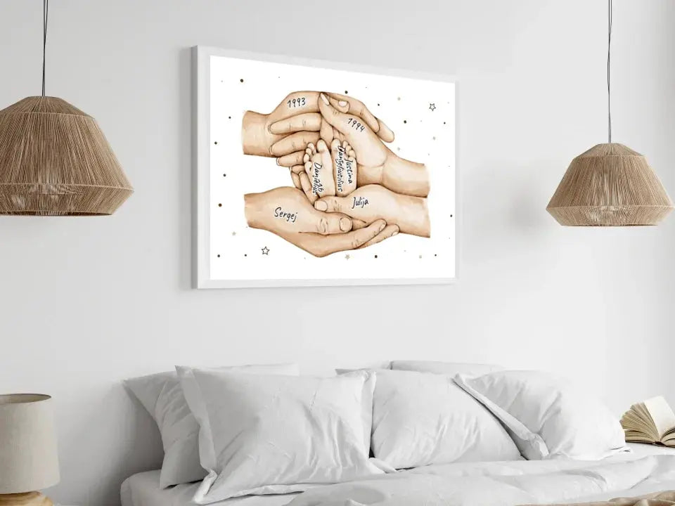 Personalizuotas plakatas su šeimos narių rankomis, 1-3 vaikai  Customizer -  dovanokis.lt