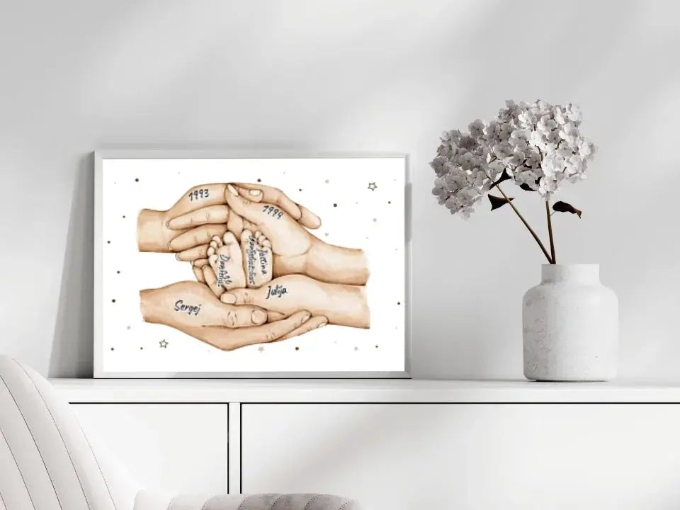 Personalizuotas plakatas su šeimos narių rankomis, 1-3 vaikai  Customizer -  dovanokis.lt