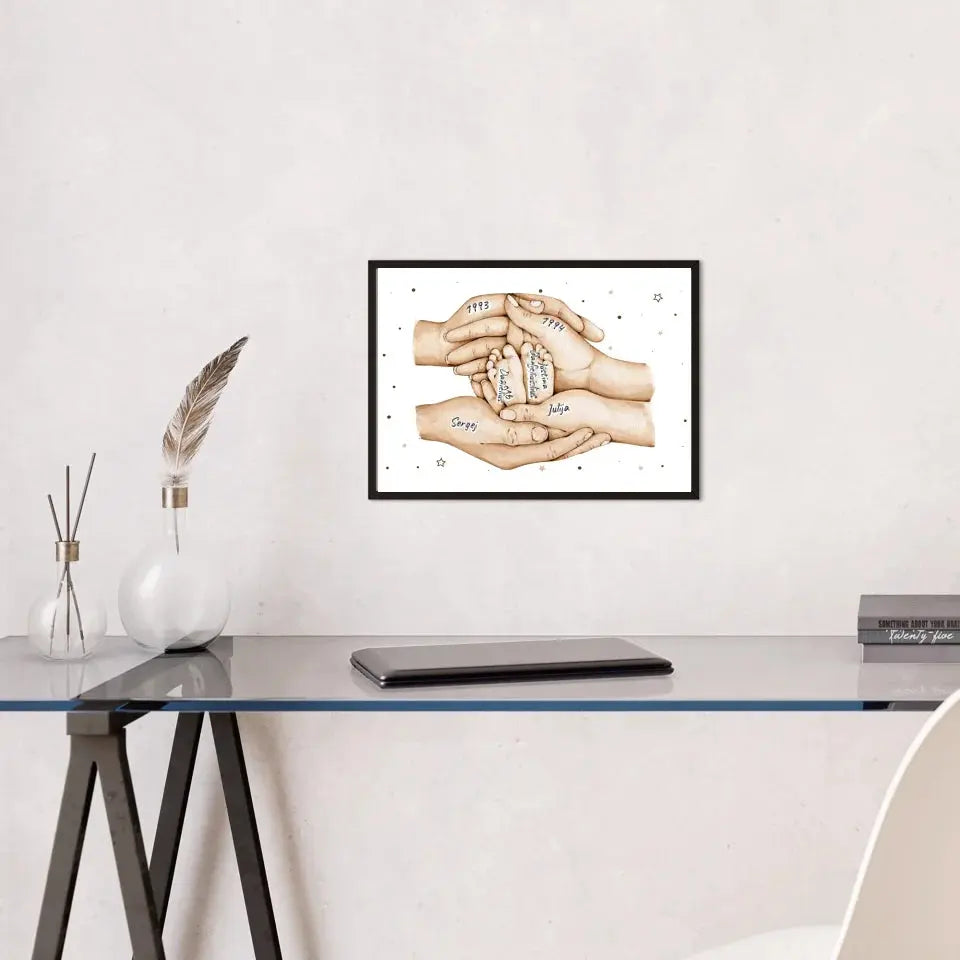 Personalizuotas plakatas su šeimos narių rankomis, 1-3 vaikai  Customizer -  dovanokis.lt