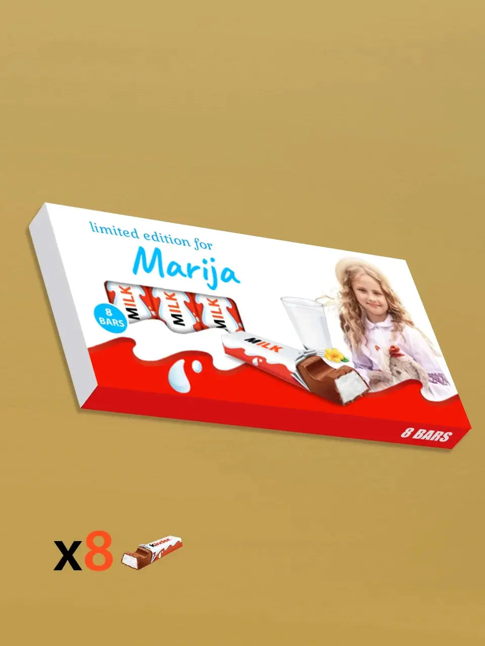Personalizuota Kinder 8 batonėlių šokoladinė dėžutė su jūsų nuotrauka  Šokoladas -  dovanokis.lt
