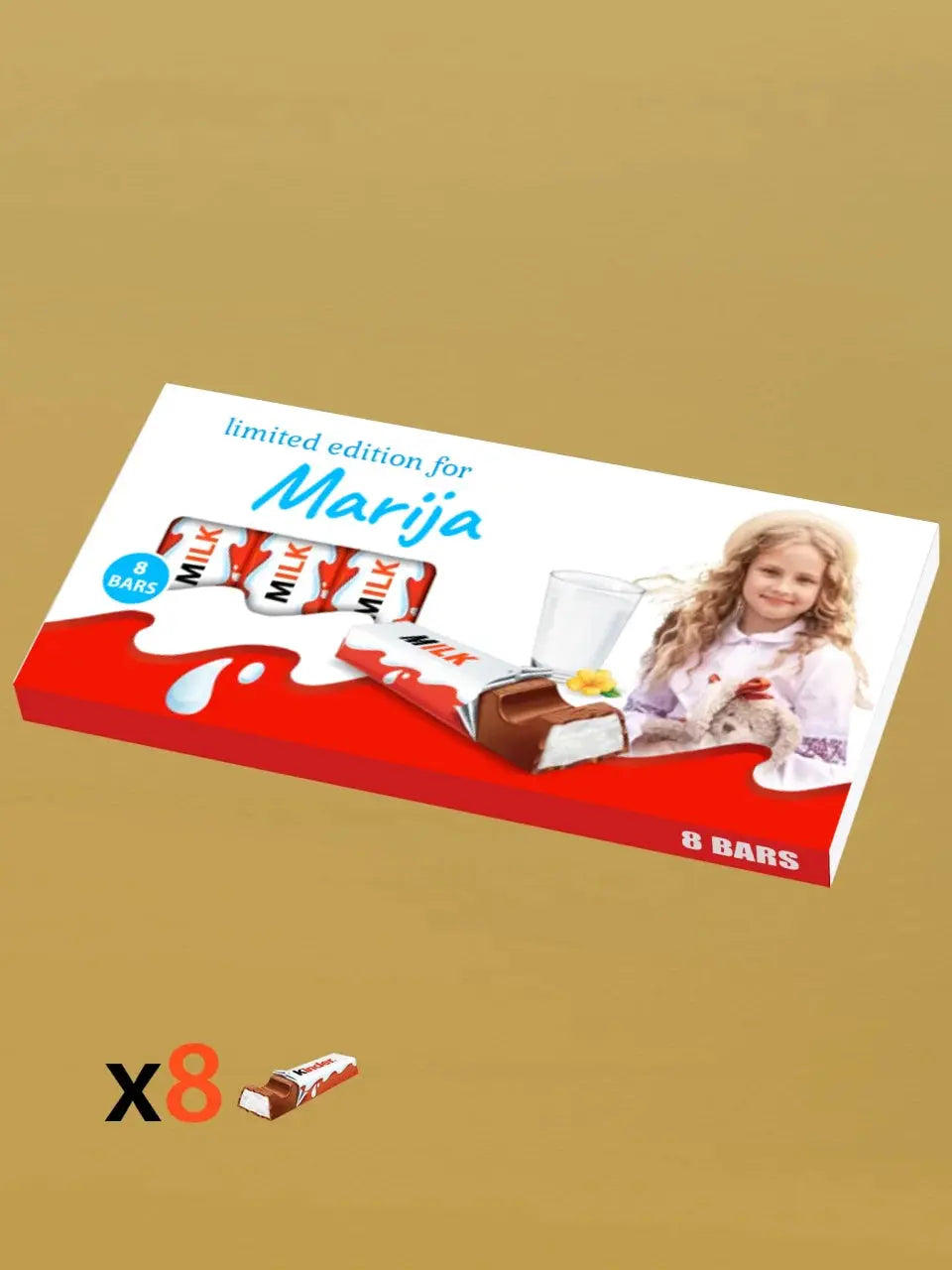 Personalizuota Kinder 8 batonėlių šokoladinė dėžutė su jūsų nuotrauka  Šokoladas -  dovanokis.lt