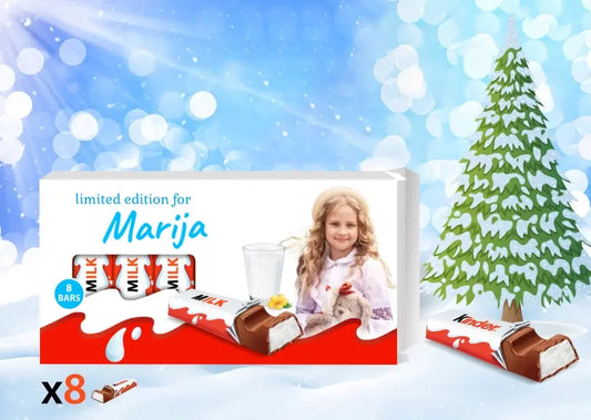 Personalizuota Kinder 8 batonėlių šokoladinė dėžutė su jūsų nuotrauka  Šokoladas -  dovanokis.lt