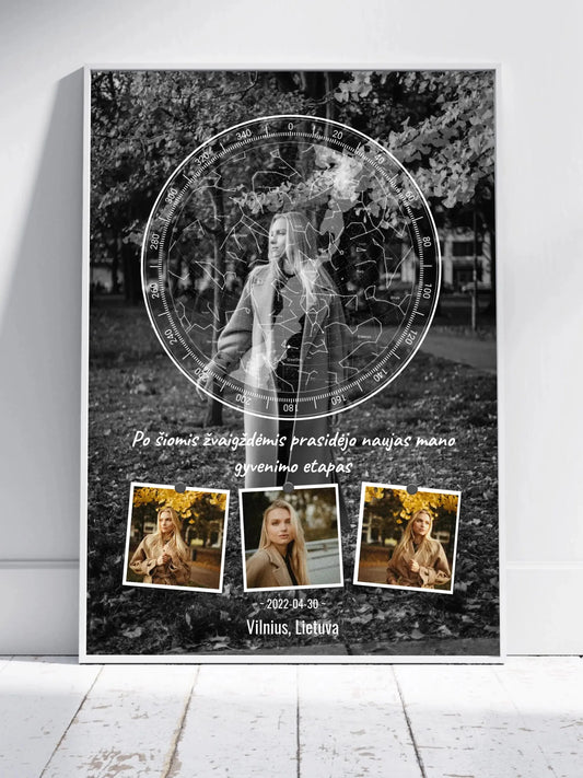 Personalizuotas žvaigždžių žemėlapis, plakatas su rėmeliu  Posteris(Plakatas) -  dovanokis.lt