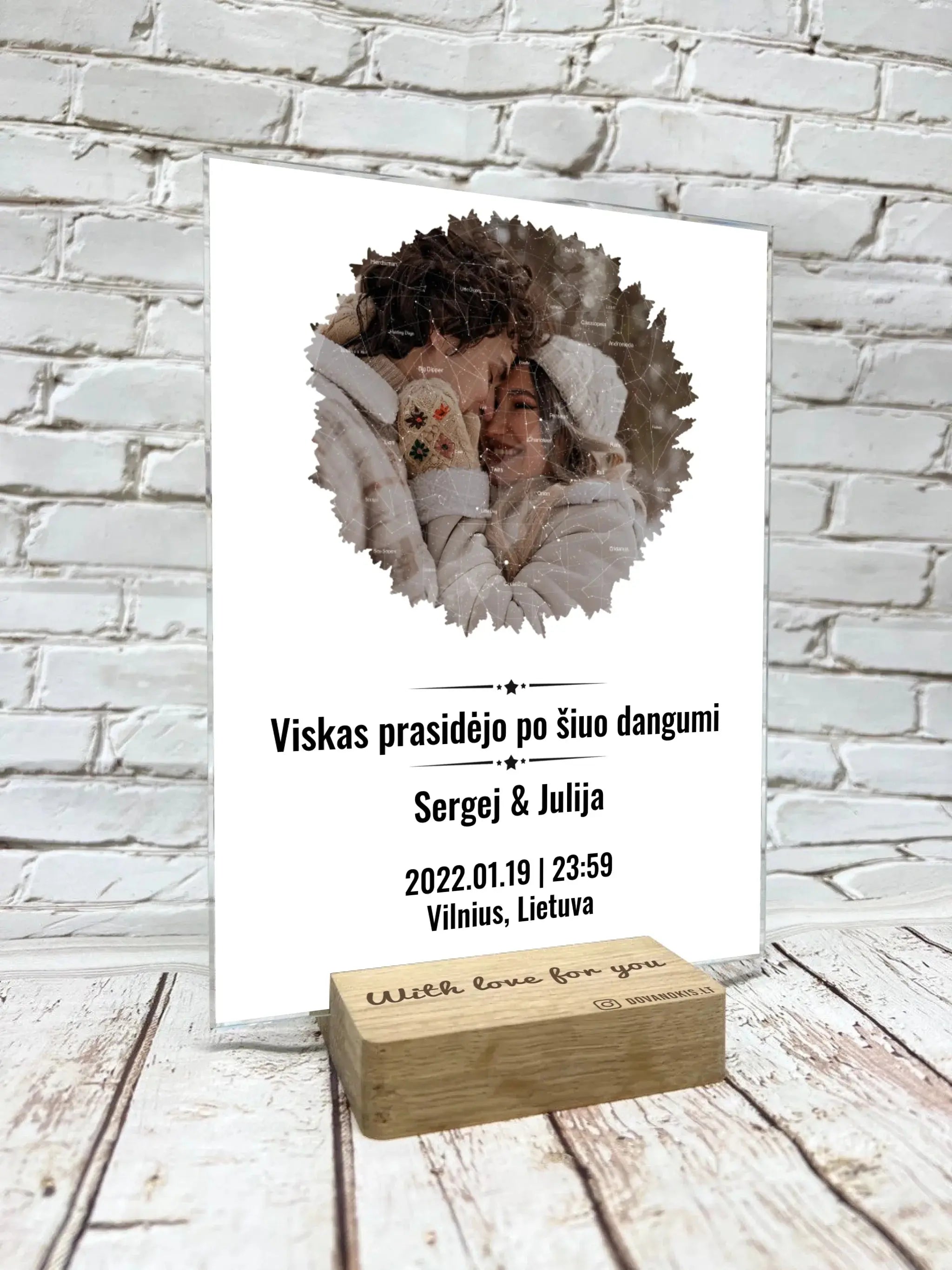 Personalizuotas žvaigždžių žemėlapis, stiklinis posteris, su formos pasirinkimu ir jūsų nuotrauka  Stiklas -  dovanokis.lt