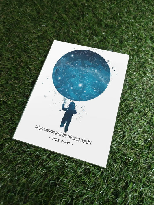 Personalizuotas vaikiškas žvaigždžių žemėlapis berniukui, stiklinis posteris  Stiklas -  dovanokis.lt