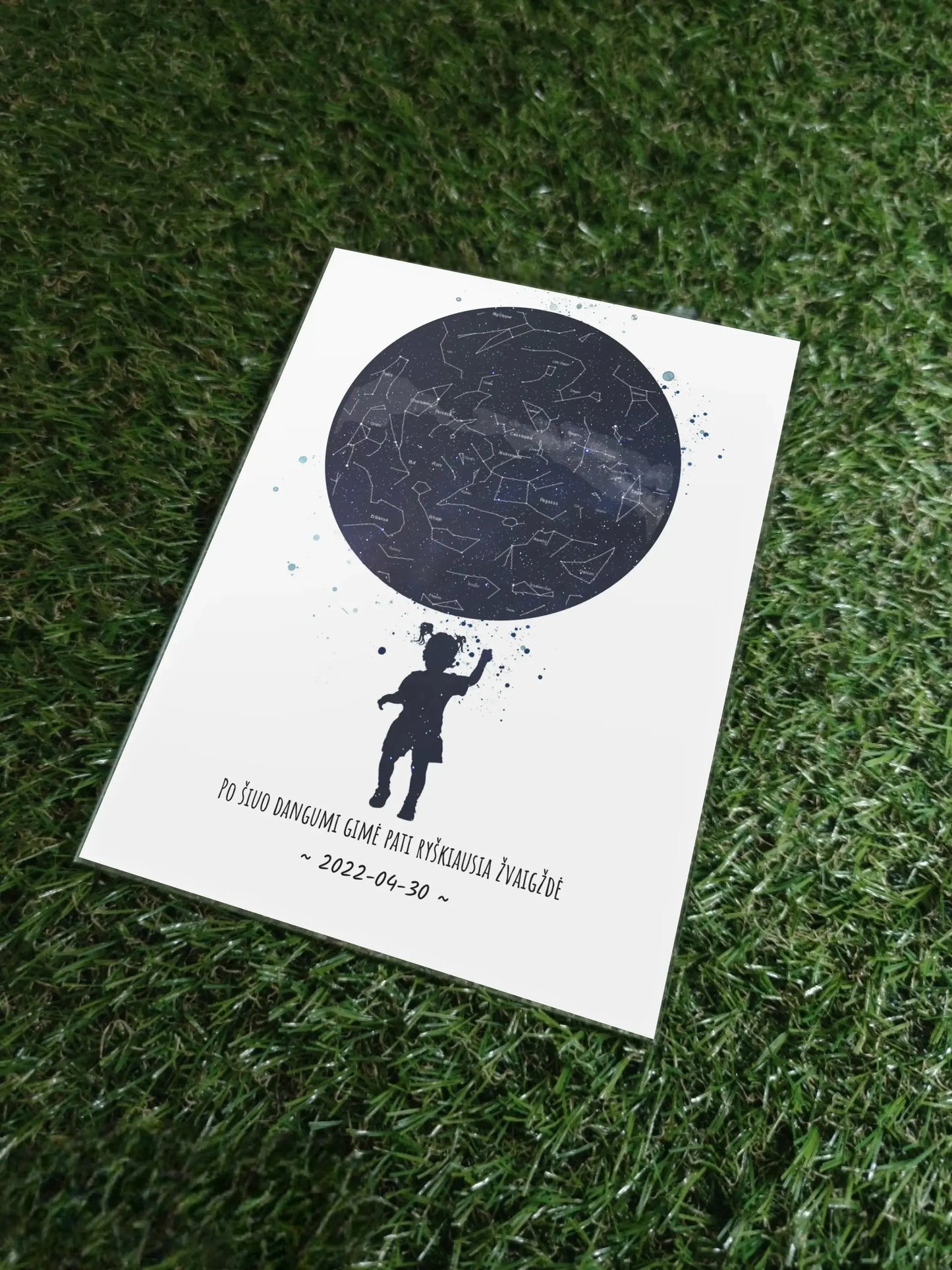 Personalizuotas vaikiškas žvaigždžių žemėlapis mergaitei, stiklinis posteris  Stiklas -  dovanokis.lt