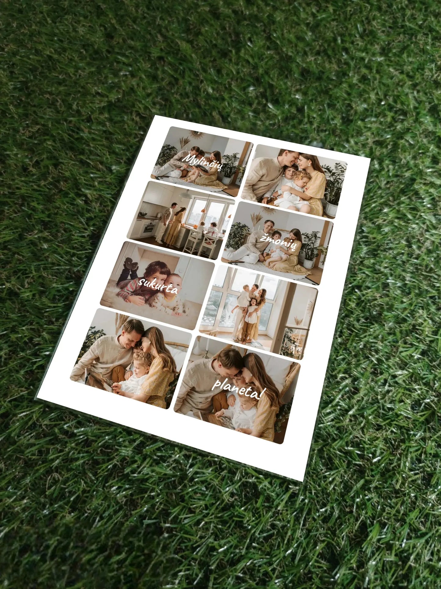 Personalizuotas šeimos maketo stiklinis posteris su jūsų nuotraukomis, mylinčių žmonių sukurta planeta  Stiklas -  dovanokis.lt