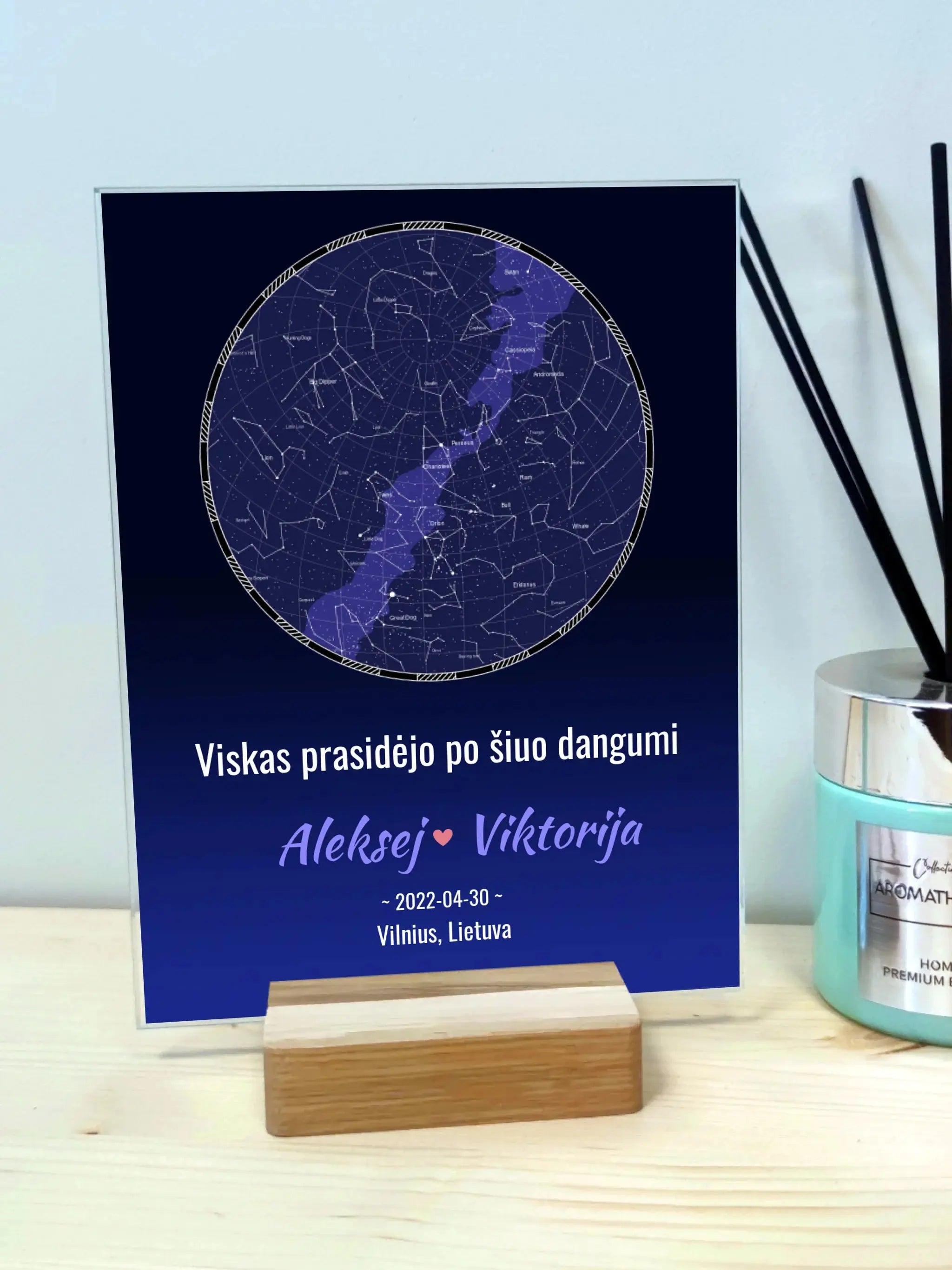 Personalizuotas žvaigždžių žemėlapis, stiklinis posteris. DVNS-023  Stiklas -  dovanokis.lt