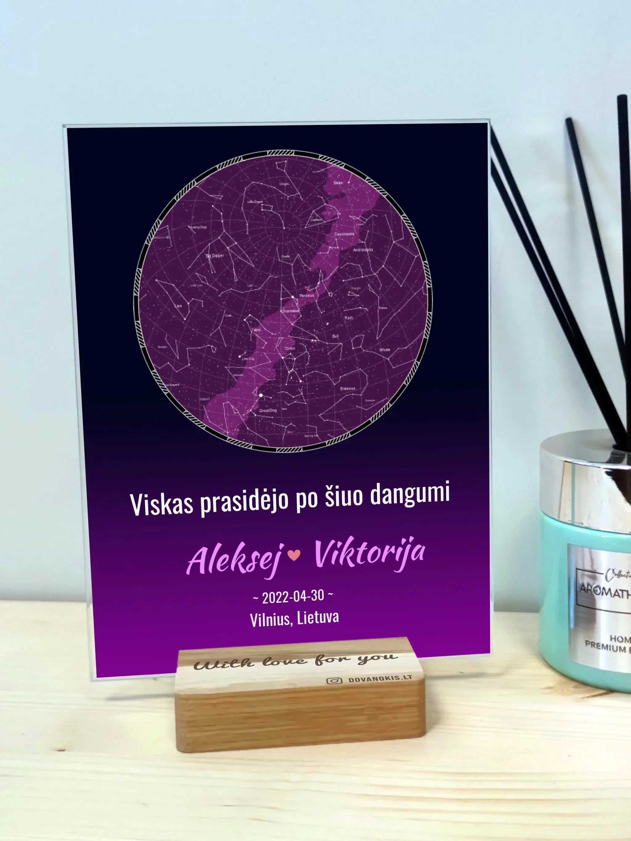 Personalizuotas žvaigždžių žemėlapis, stiklinis posteris. DVNS-022  Stiklas -  dovanokis.lt