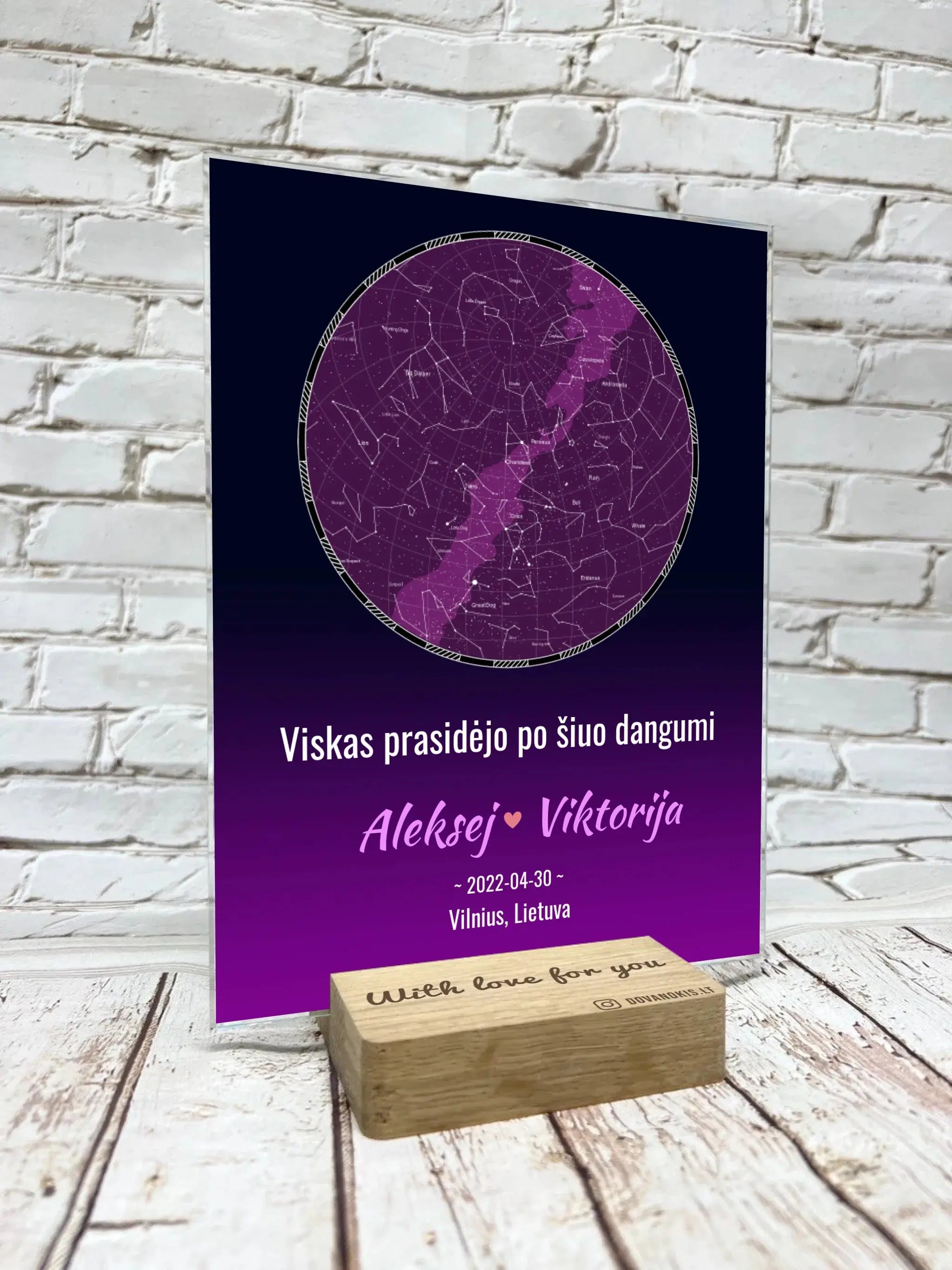 Personalizuotas žvaigždžių žemėlapis, stiklinis posteris. DVNS-022  Stiklas -  dovanokis.lt