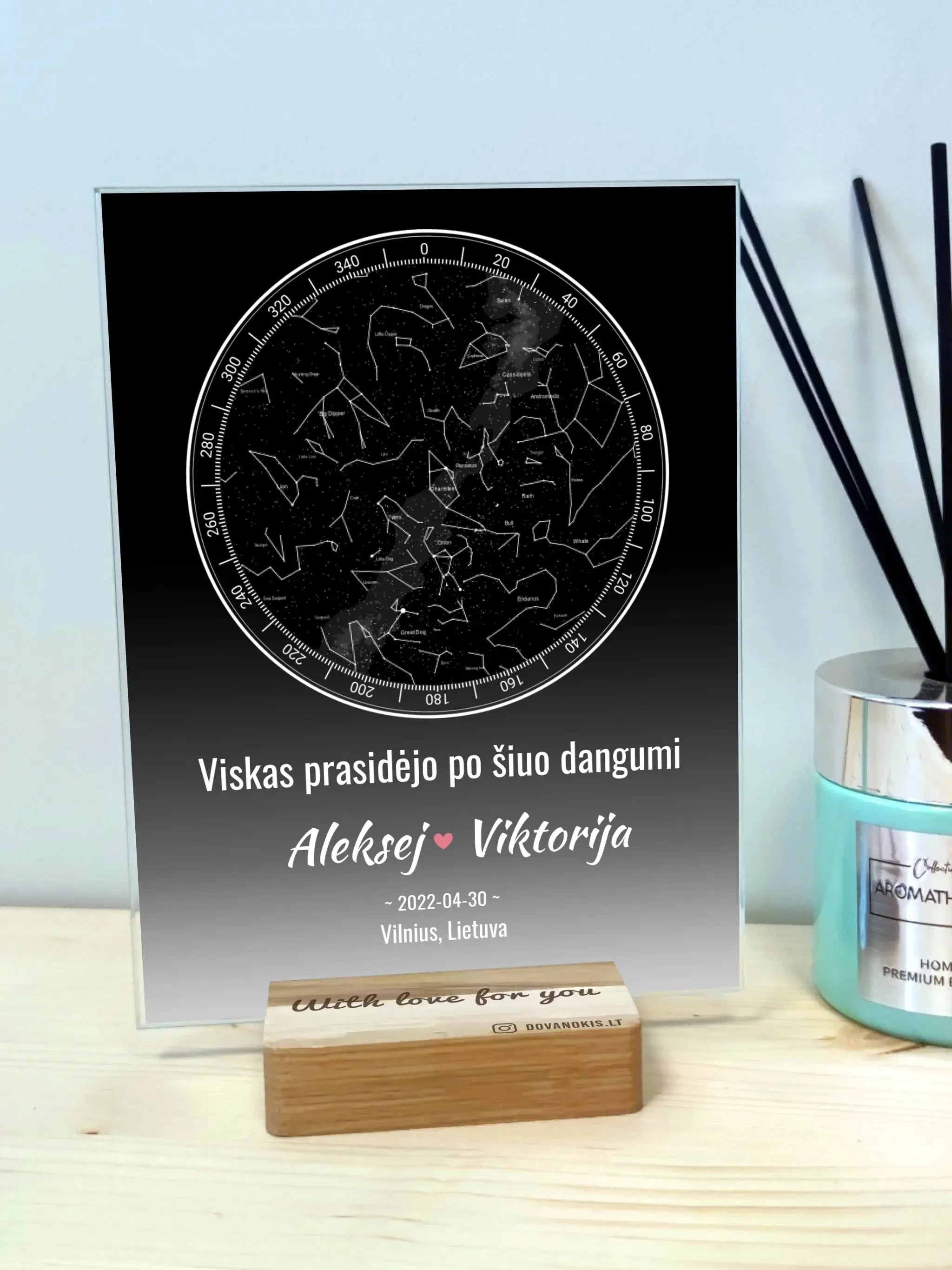 Personalizuotas žvaigždžių žemėlapis, stiklinis posteris. DVNS-020A  Stiklas -  dovanokis.lt