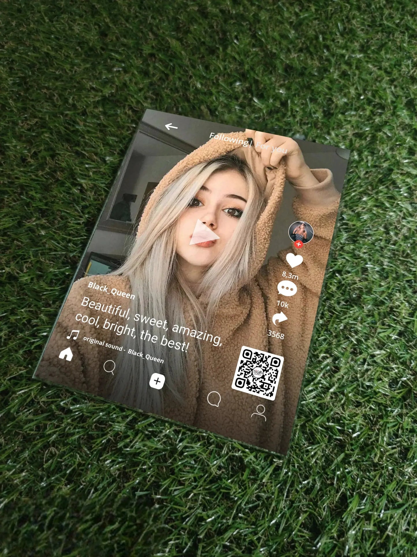 Personalizuotas "TikTok" dizaino kūrinys ant stiklo su jūsų nuotrauka ir tekstais  Stiklas -  dovanokis.lt