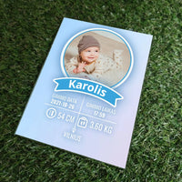 Personalizuota Berniuko gimimo metrika ant stiklo  Stiklas -  dovanokis.lt