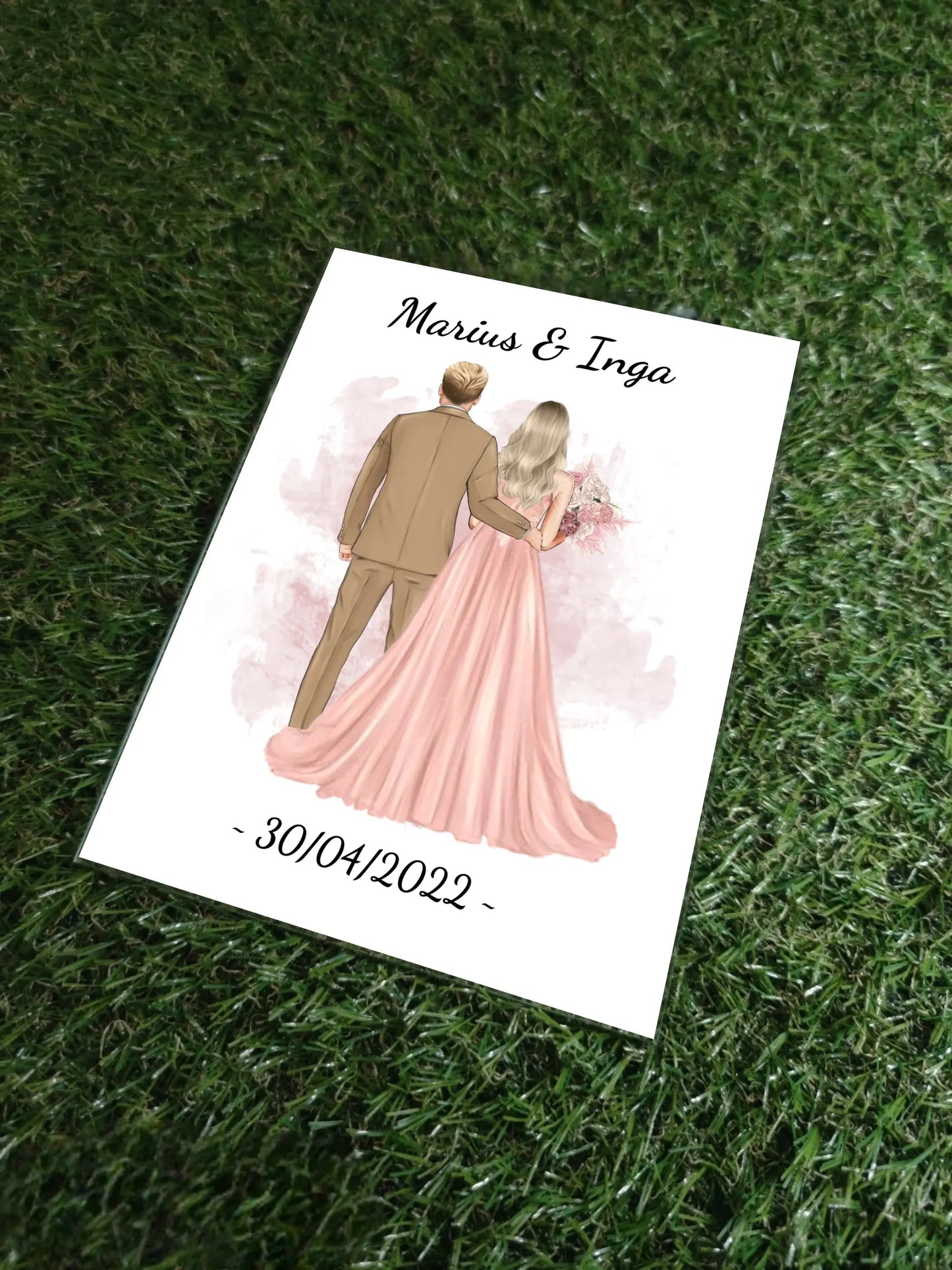 Personalizuotas jaunikio ir nuotakos vestuvių Iliustraciją ant stiklo su jūsų data ir vardais  Stiklas -  dovanokis.lt