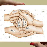 Personalizuotas stiklinis posteris su šeimos narių rankomis, 1-3 vaikai SMRN-005  Customizer -  dovanokis.lt