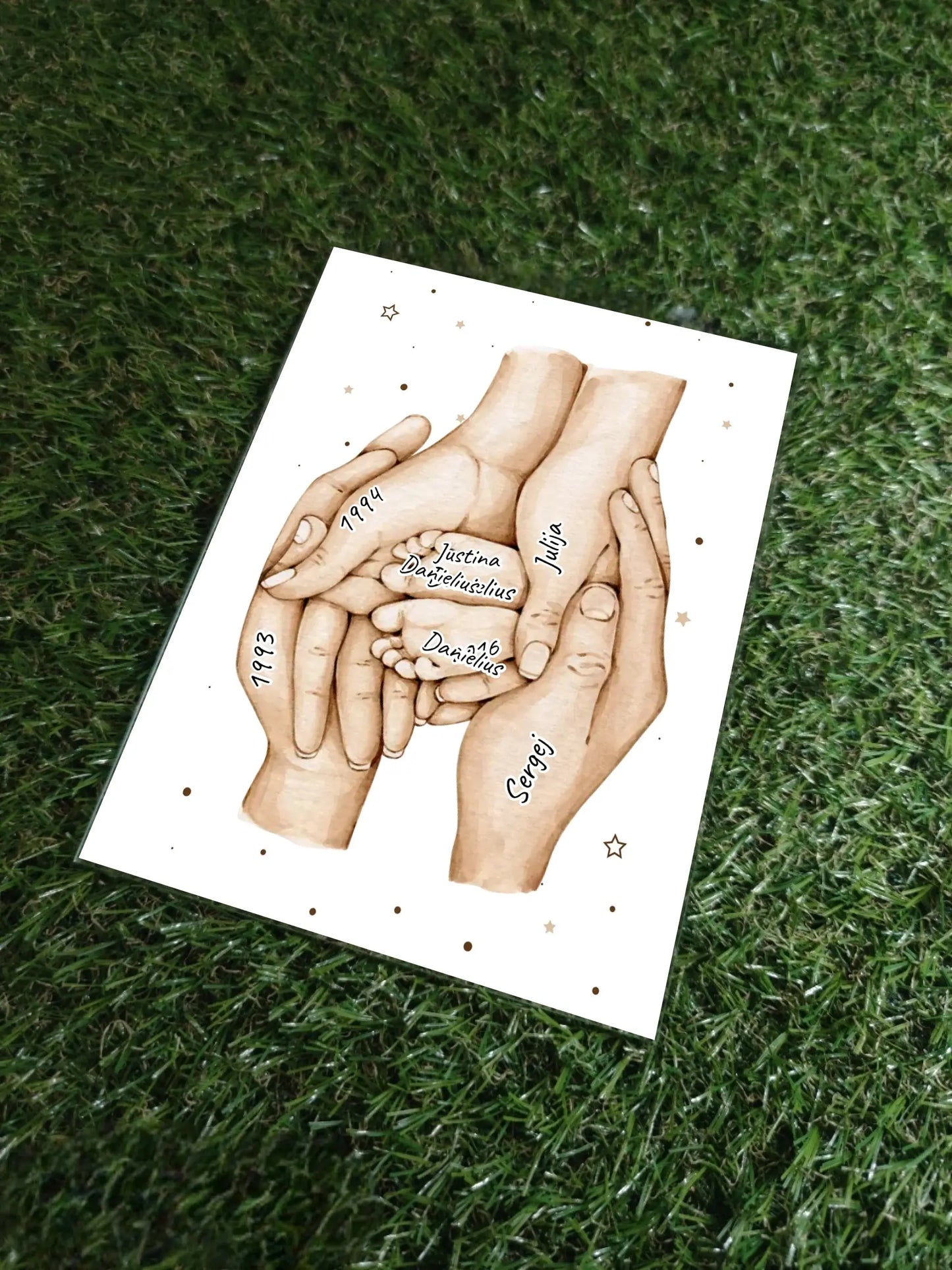 Personalizuotas stiklinis posteris su šeimos narių rankomis, 1-3 vaikai SMRN-005  Customizer -  dovanokis.lt