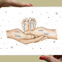 Personalizuotas stiklinis posteris su šeimos narių rankomis, 1-3 vaikai SMRN-004 - dovanokis.lt