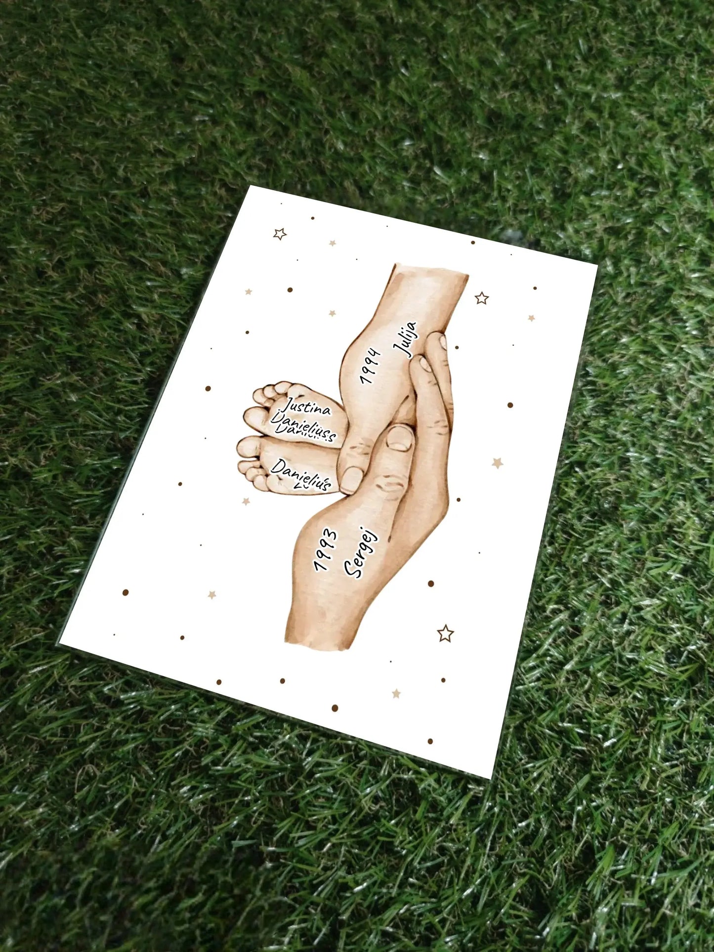 Personalizuotas stiklinis posteris su šeimos narių rankomis, 1-3 vaikai SMRN-004 - dovanokis.lt