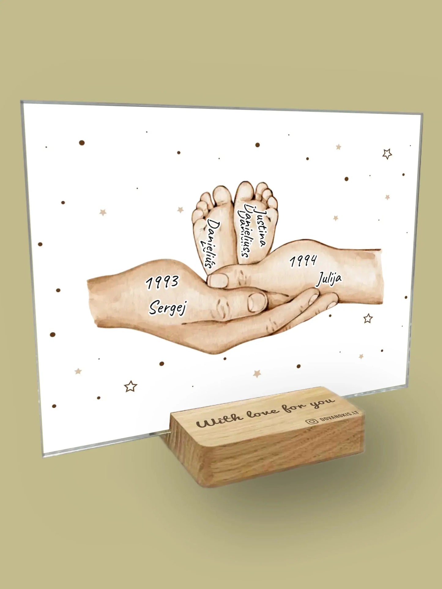 Personalizuotas stiklinis posteris su šeimos narių rankomis, 1-3 vaikai SMRN-004 - dovanokis.lt